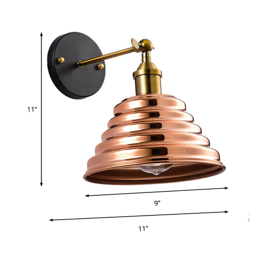 Rose Gold Ribbed Metal Wall Sconce - Contemporary 1 Light Lamp