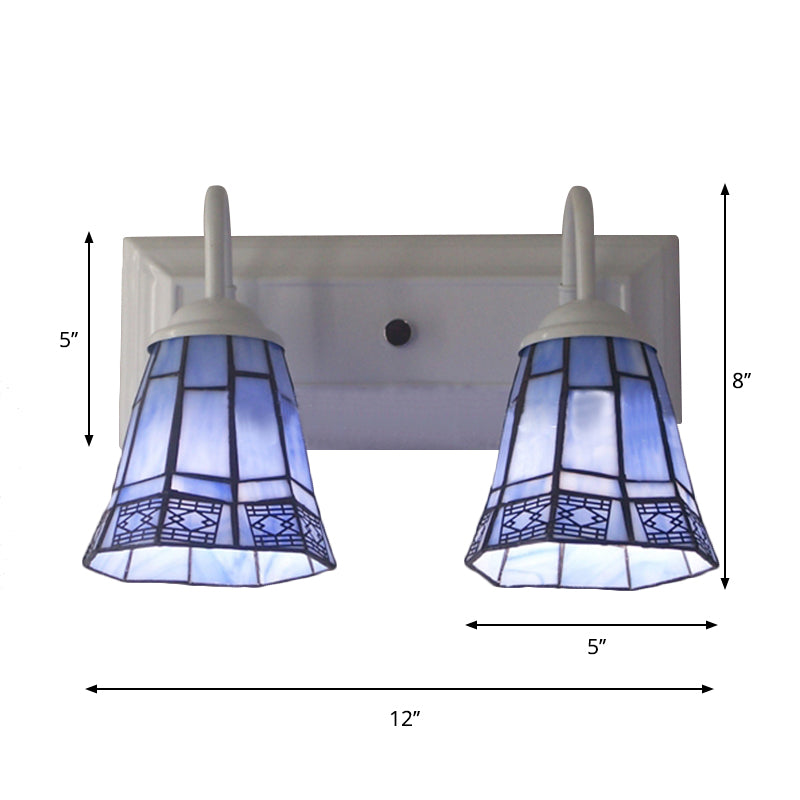 Blue Stained Glass Wall Sconce Lamp With 2 Heads - Mission Style For Dining Room