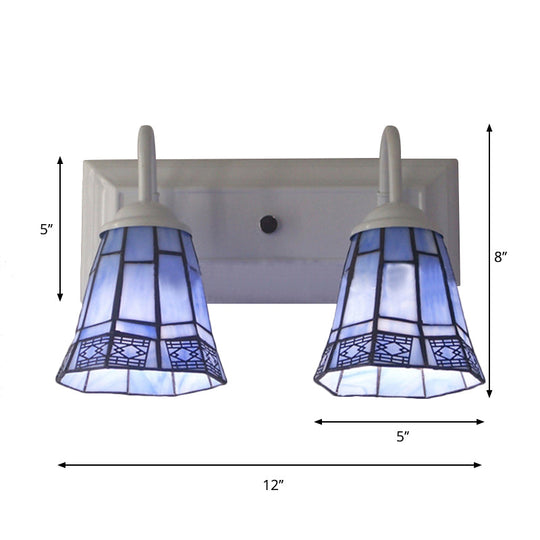 Blue Stained Glass Wall Sconce Lamp With 2 Heads - Mission Style For Dining Room