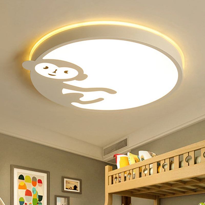 Child Bedroom Ceiling Mount Light With Monkey Design In White - Kids Fixture