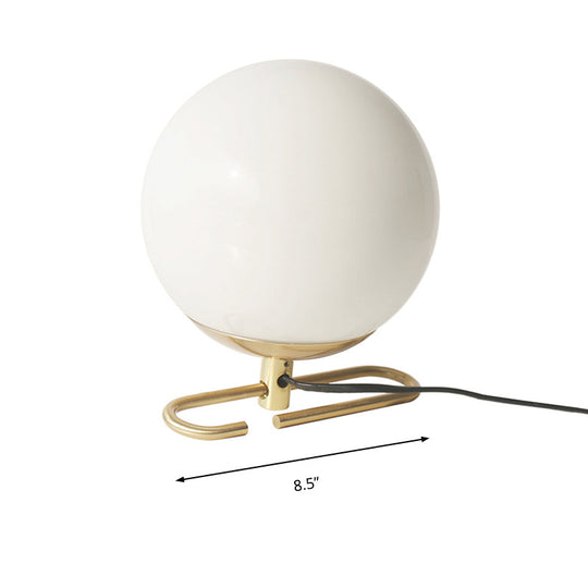 Contemporary Milky Glass Orbit Table Light With Metal Base - Perfect Bedside Wall Lamp