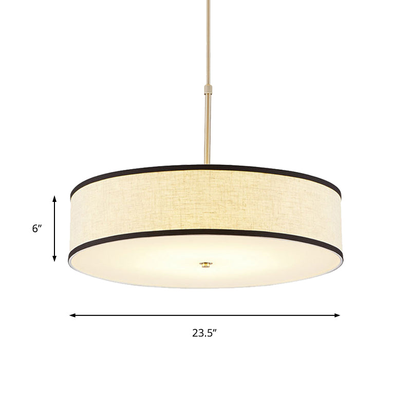 Simple Fabric Drum Ceiling Pendant Light - Beige Hanging Lamp Kit 16/19.5/23.5 Dia 3 Lights