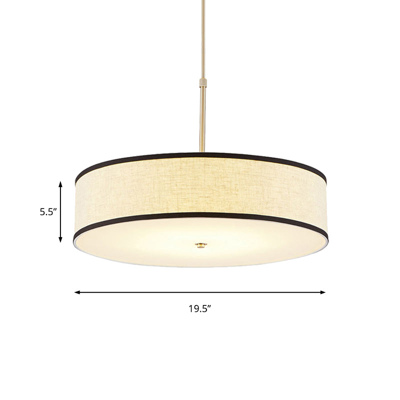 Simple Fabric Drum Ceiling Pendant Light - Beige Hanging Lamp Kit 16/19.5/23.5 Dia 3 Lights