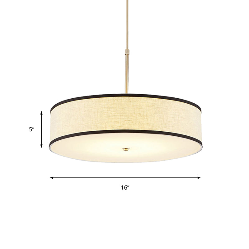 Simple Fabric Drum Ceiling Pendant Light - Beige Hanging Lamp Kit 16/19.5/23.5 Dia 3 Lights