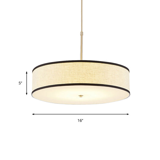 Simple Fabric Drum Ceiling Pendant Light - Beige Hanging Lamp Kit 16/19.5/23.5 Dia 3 Lights