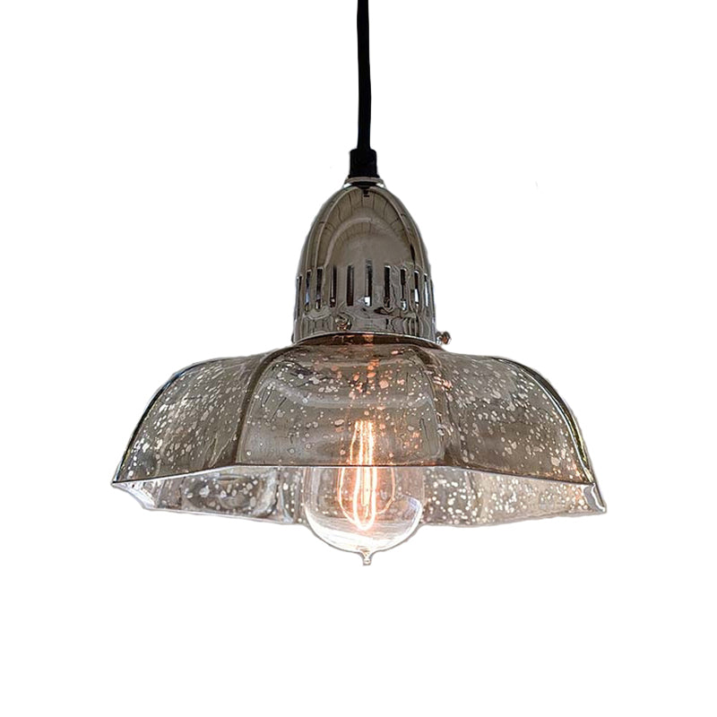 Industrial 1-Light Silver Pendant Lighting with Flared Glass Bowl Cone for Bedroom Ceiling