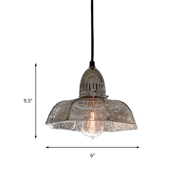 Industrial 1-Light Silver Pendant Lighting with Flared Glass Bowl Cone for Bedroom Ceiling