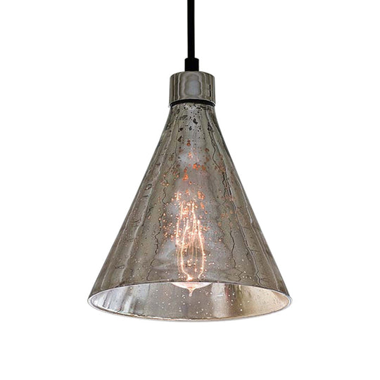 Industrial 1-Light Silver Pendant Lighting with Flared Glass Bowl Cone for Bedroom Ceiling