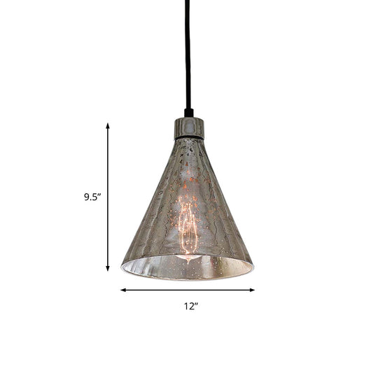 Industrial 1-Light Silver Pendant Lighting with Flared Glass Bowl Cone for Bedroom Ceiling