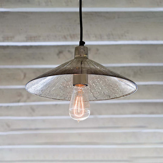 Industrial 1-Light Silver Pendant Lighting with Flared Glass Bowl Cone for Bedroom Ceiling