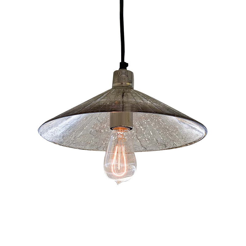 Industrial 1-Light Silver Pendant Lighting with Flared Glass Bowl Cone for Bedroom Ceiling