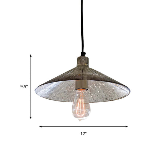 Industrial 1-Light Silver Pendant Lighting with Flared Glass Bowl Cone for Bedroom Ceiling