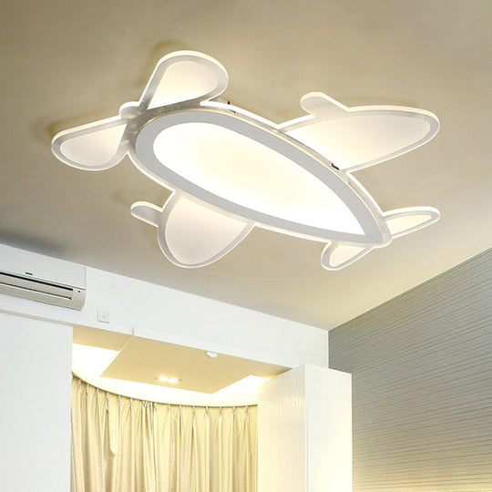 Propeller Plane Cartoon Ceiling Light - Acrylic Flush Mount In White Finish / Third Gear