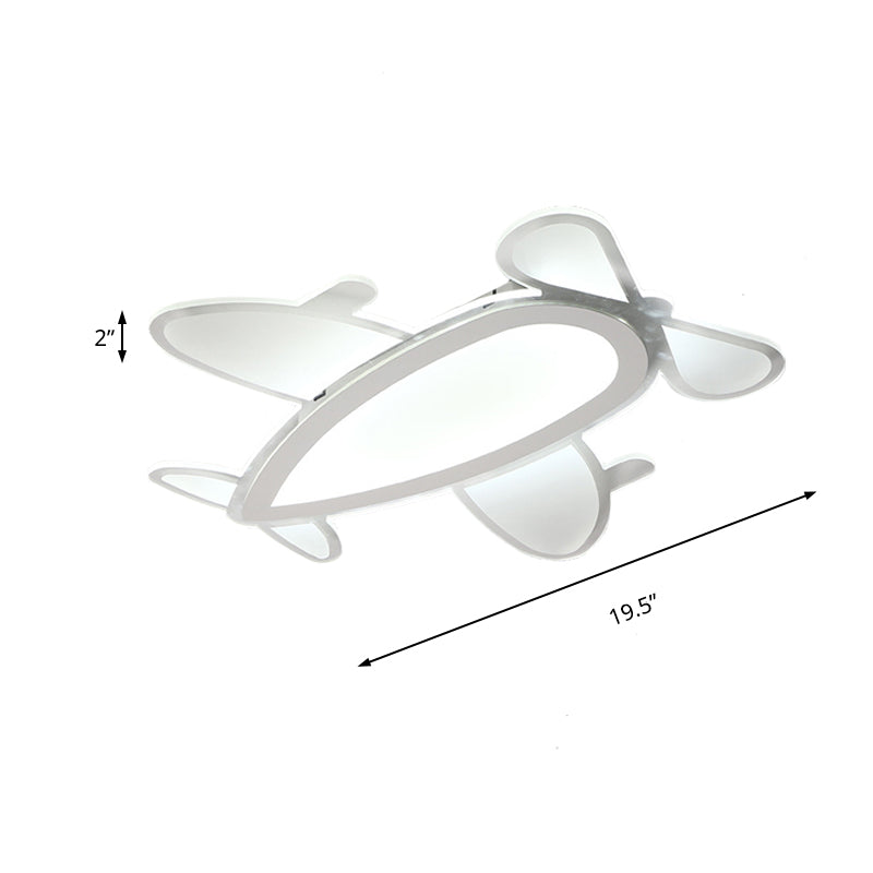 Propeller Plane Cartoon Ceiling Light - Acrylic Flush Mount In White Finish