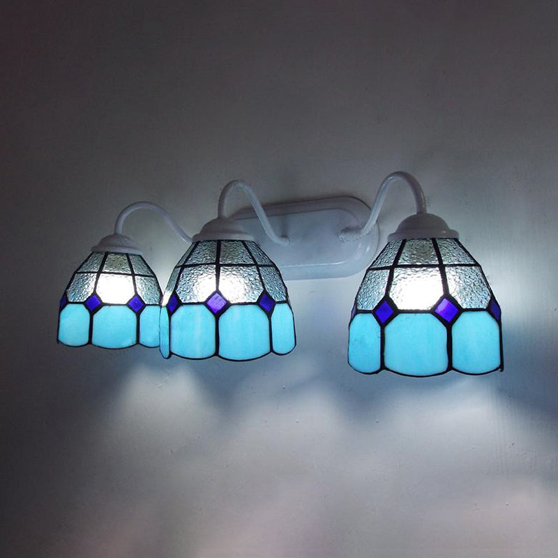 Tiffany Blue Vanity Light Fixture - 3 Heads Clear Dimpled Glass Wall Mount