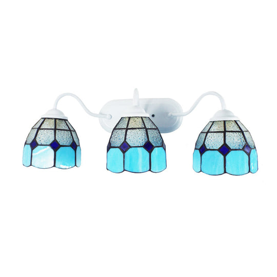 Tiffany Blue Vanity Light Fixture - 3 Heads Clear Dimpled Glass Wall Mount