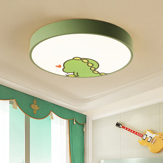 Dinosaur Themed Kid Bedroom Flush Mount Ceiling Light Green / 12