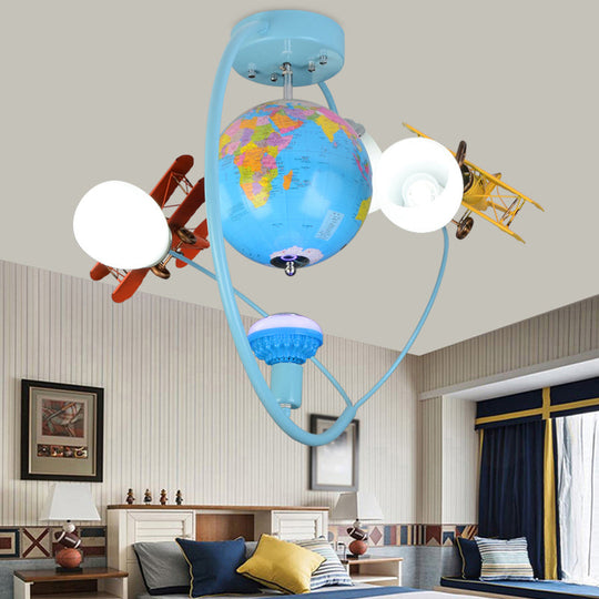 Blue Metal Globe Flush Mount Light for Modern Nursing Room Ceiling Fixture