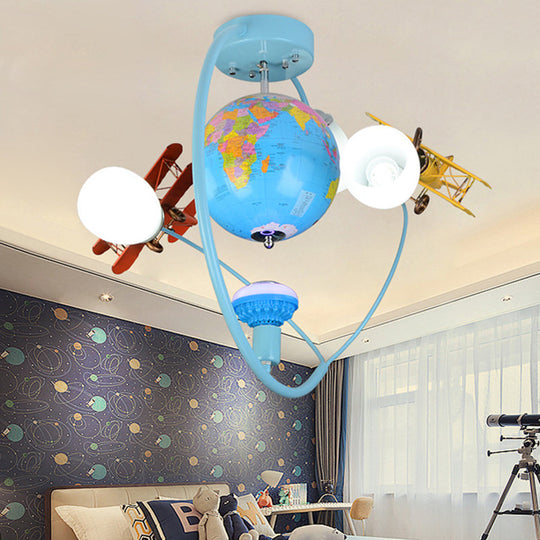 Blue Metal Globe Flush Mount Light for Modern Nursing Room Ceiling Fixture