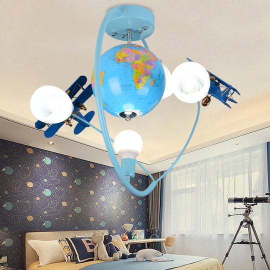 Blue Metal Globe Flush Mount Light for Modern Nursing Room Ceiling Fixture