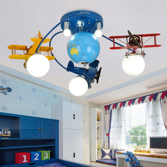 Blue Metal Globe Flush Mount Light for Modern Nursing Room Ceiling Fixture