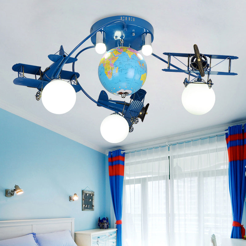 Blue Metal Globe Flush Mount Light for Modern Nursing Room Ceiling Fixture