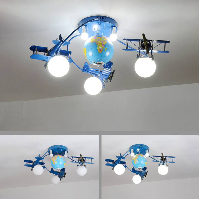 Blue Metal Globe Flush Mount Light for Modern Nursing Room Ceiling Fixture