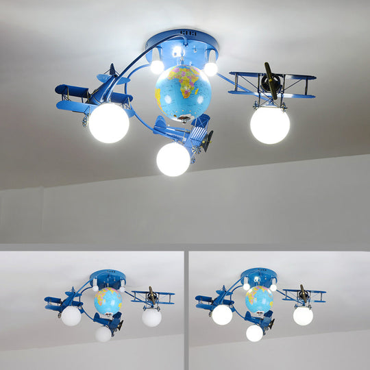 Blue Metal Globe Flush Mount Light for Modern Nursing Room Ceiling Fixture