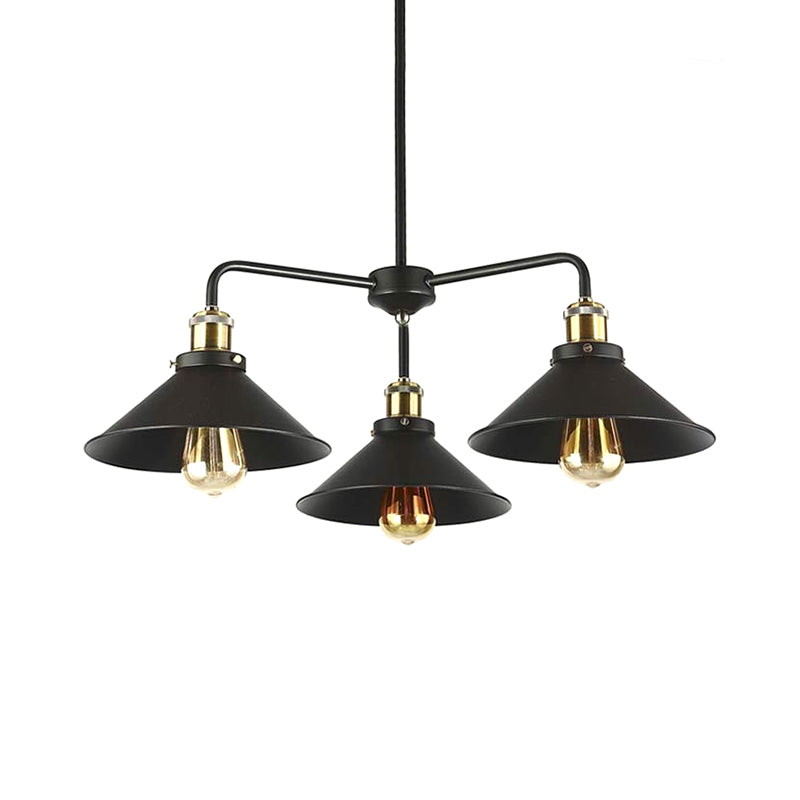 Industrial Style Black Metallic Hanging Light Chandelier For Dining Table - 3/4/5 Head Conical