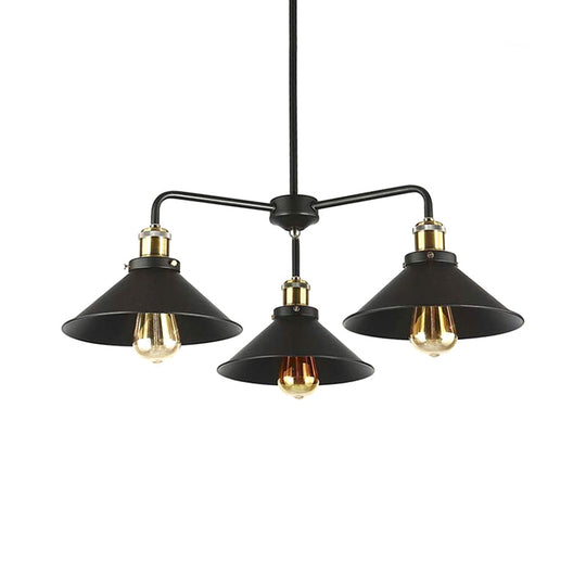 Industrial Style Black Metallic Hanging Light Chandelier For Dining Table - 3/4/5 Head Conical