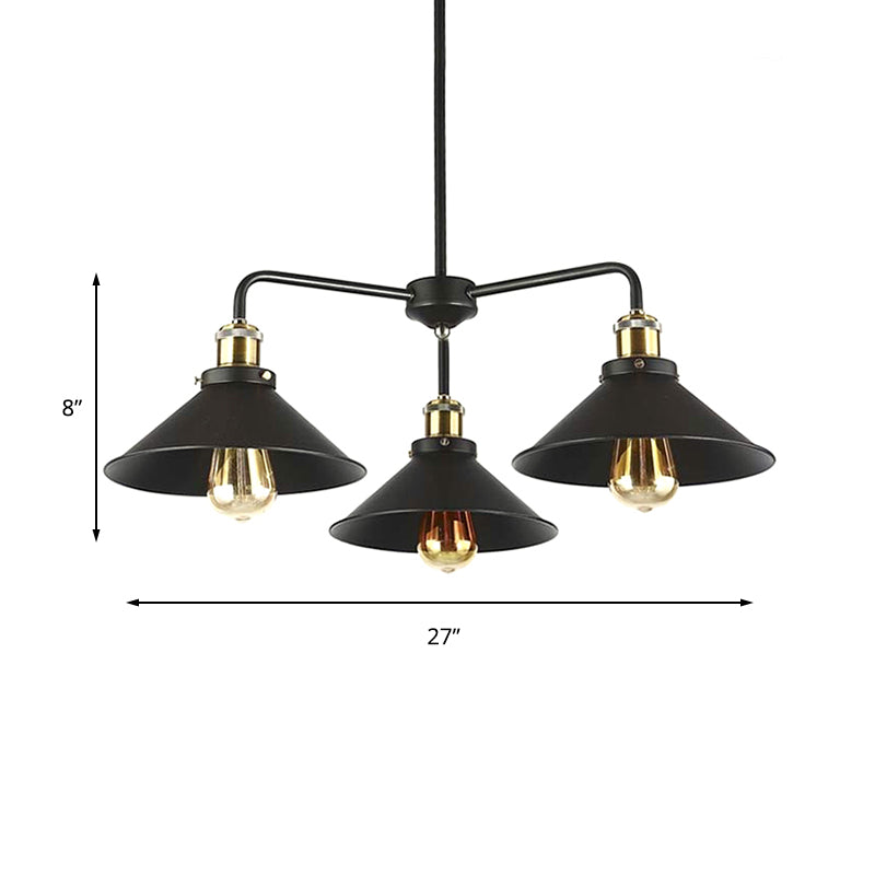 Industrial Style Black Metallic Hanging Light with Conical Chandelier Design - Perfect for Dining Table