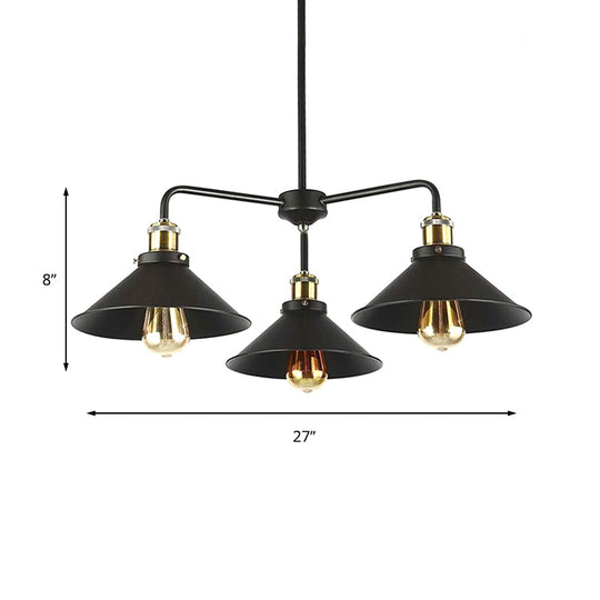 Industrial Style Black Metallic Hanging Light Chandelier For Dining Table - 3/4/5 Head Conical