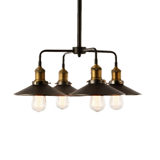 Industrial Style Black Metallic Hanging Light Chandelier For Dining Table - 3/4/5 Head Conical