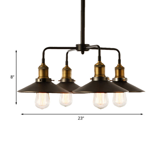 Industrial Style Black Metallic Hanging Light Chandelier For Dining Table - 3/4/5 Head Conical