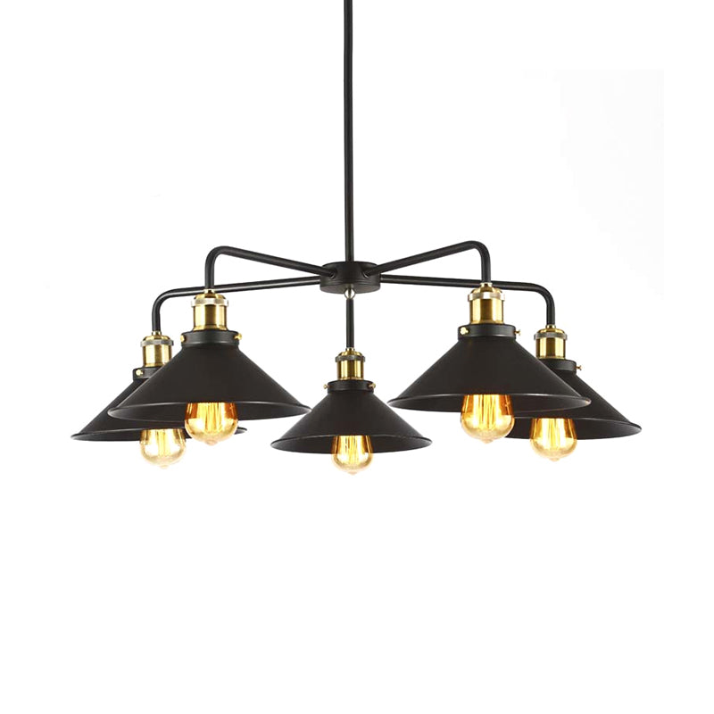 Industrial Style Black Metallic Hanging Light with Conical Chandelier Design - Perfect for Dining Table