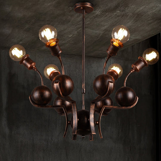 Bronze Loft Style Chandelier With 6-Head Hanging Light - Metal Ball Accent