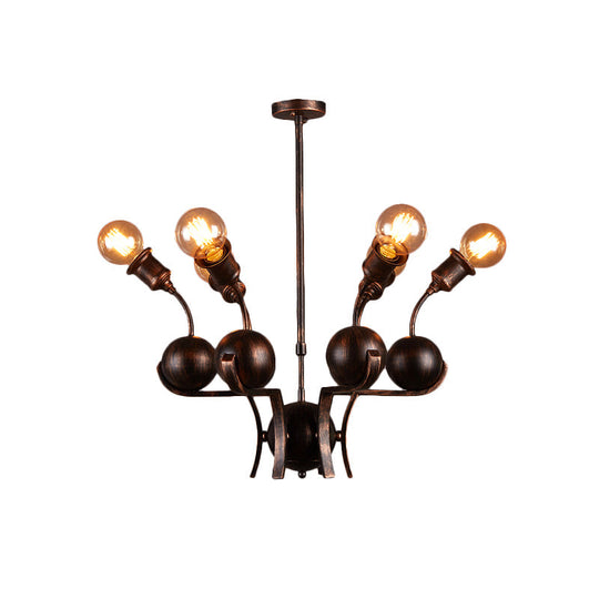 Modern Bronze Loft Style Chandelier with 6 Metal Ball Hanging Lights