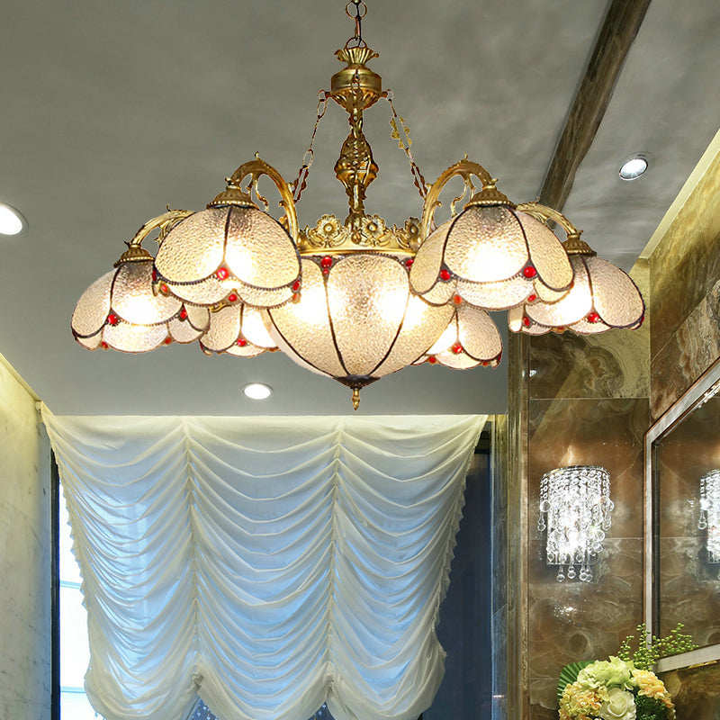 Rustic Floral Chandelier With 6 Dimpled Clear Glass Pendant Lights For Hallway