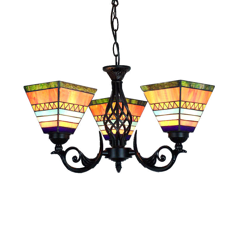 Tiffany Mission Hanging Light with Stained Glass Pyramid Shade in Orange