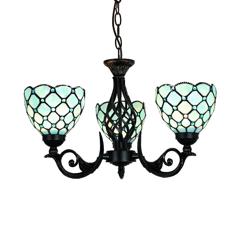 Traditional Blue Glass Chandelier with Bead Accents - 3 Lights for Indoor Foyer Lighting