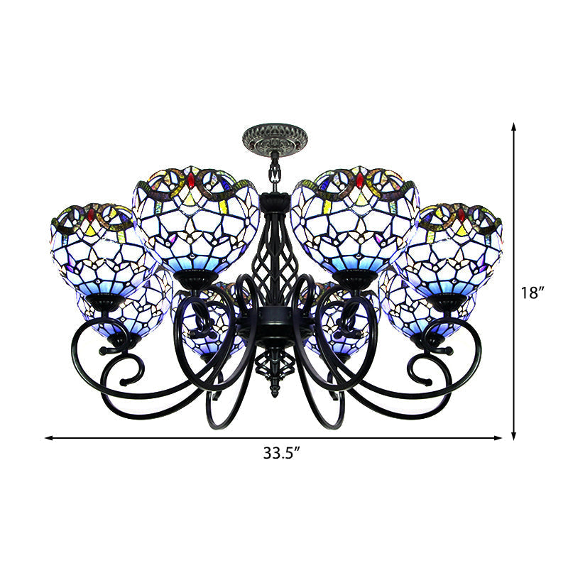 Blue/Brown Glass Baroque Chandelier with Bowl Shade and Black Finish for Foyer Ceiling