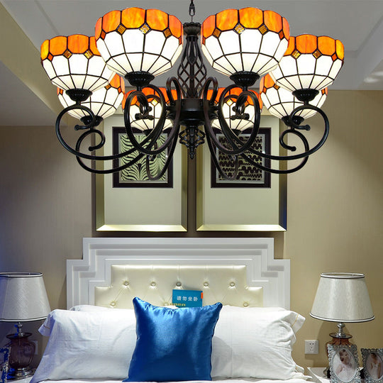 Tiffany Style Multi Light Stained Glass Chandelier In Orange With Adjustable Chain