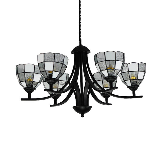 Traditional Tiffany Pendant Light - 6/8 Lights Grid Pattern Chandelier With 16 Hanging Chain Clear