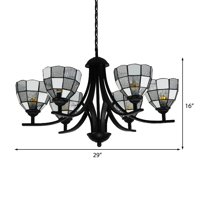 Traditional Tiffany Pendant Light with Grid Pattern, 6/8 Lights, 16" Chain, Clear