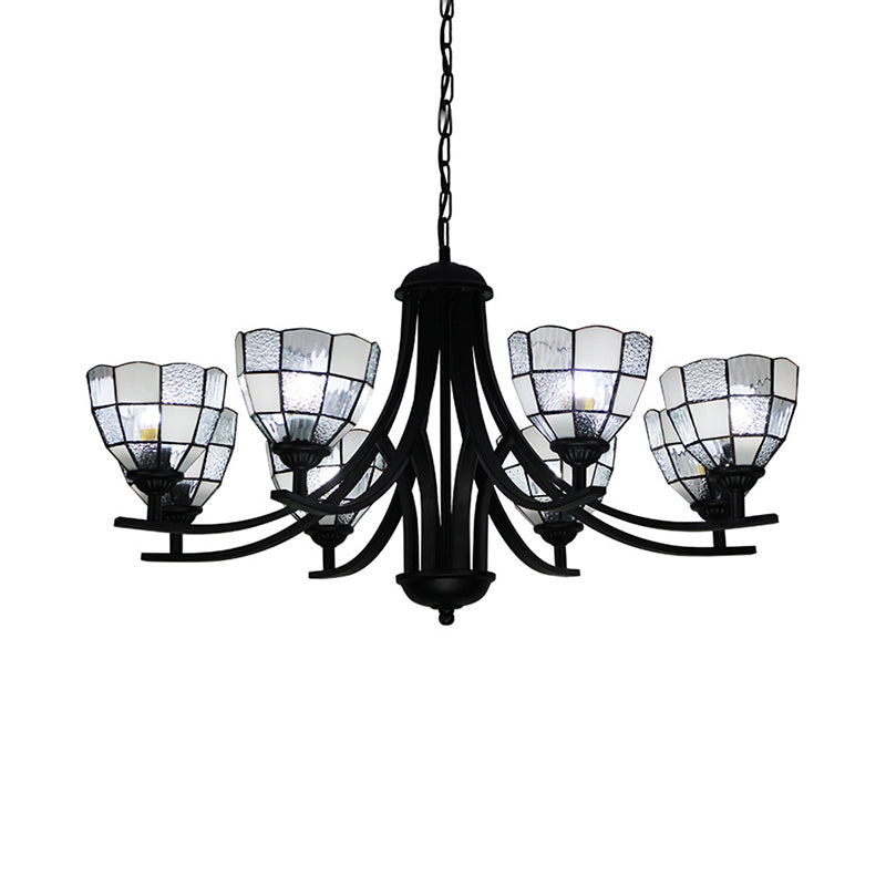 Traditional Tiffany Pendant Light - 6/8 Lights Grid Pattern Chandelier With 16 Hanging Chain Clear