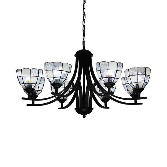 Traditional Tiffany Pendant Light - 6/8 Lights Grid Pattern Chandelier With 16 Hanging Chain Clear