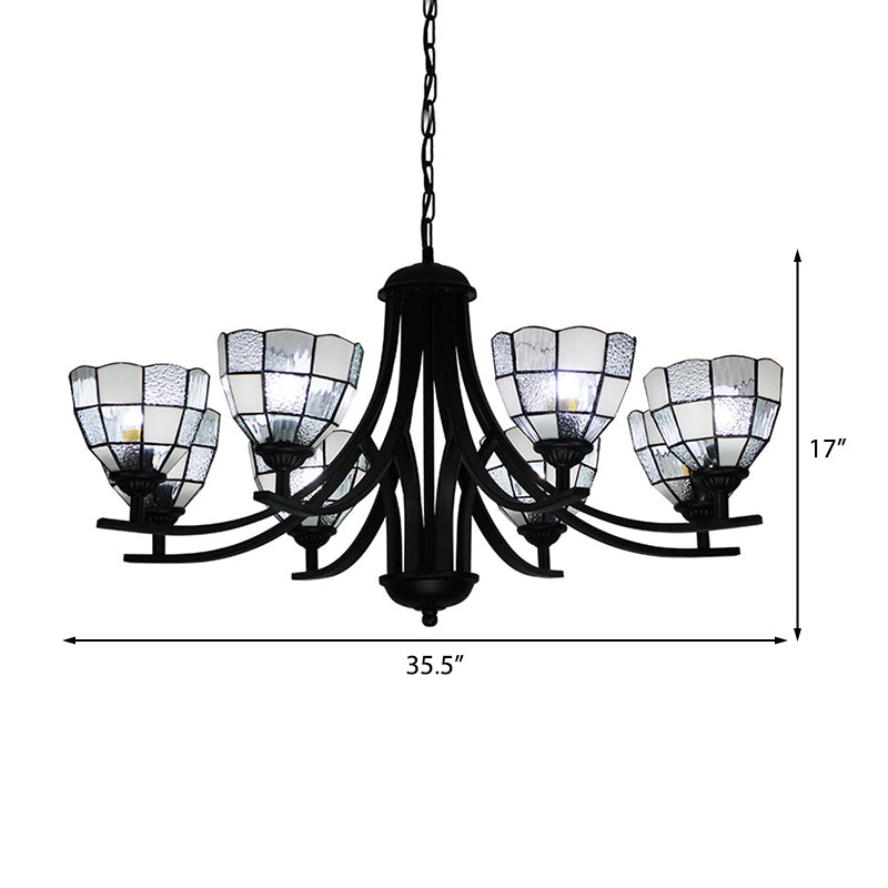 Traditional Tiffany Pendant Light - 6/8 Lights Grid Pattern Chandelier With 16 Hanging Chain Clear