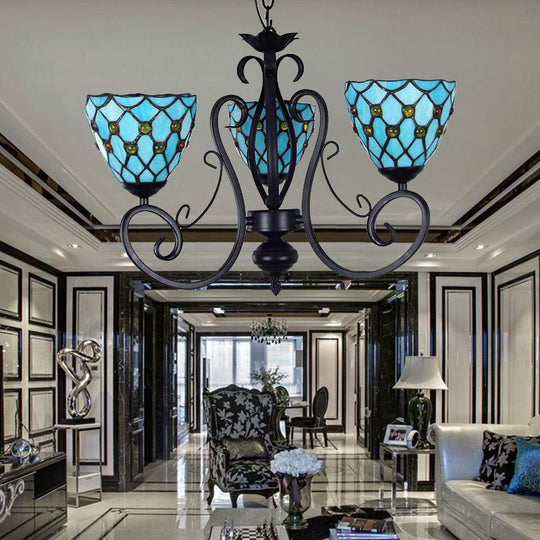 Blue Glass Bead Ceiling Pendant Light: Traditional Chandelier With Metal Chain