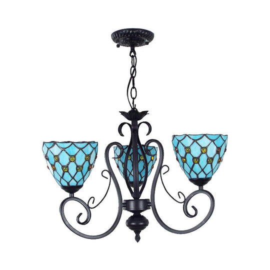 Blue Glass Bead Ceiling Pendant Light: Traditional Chandelier With Metal Chain