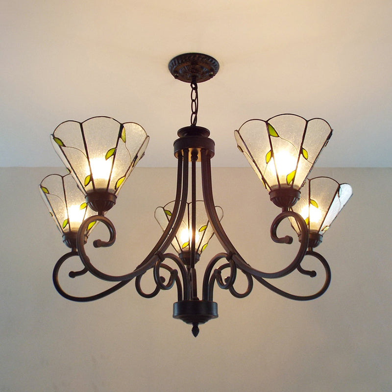 Rustic Black Leaf Pendant Light With Clear Glass And 5 Dimpled Lights